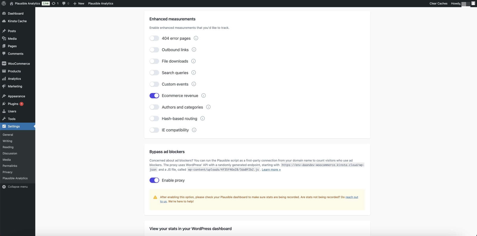 Plausible wordpress plugin settings